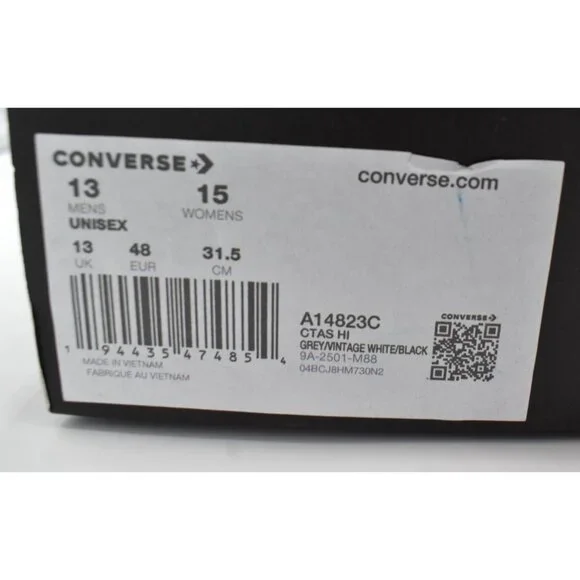 Converse Mens 13 Chuck Taylor All Star Black Grey Patchwork High Top Sneakers - Picture 9 of 9